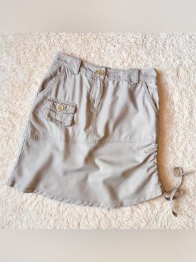 Y2K Vintage Khaki Cargo Utility Mini Skirt Asymmetrical Drawstring Hem Women’s S